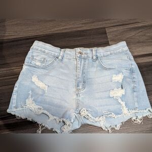 SHEIN Light Blue Ripped Denim Shorts